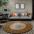 Moroccan living room rug with brown flower circle print rug polyester non-slip machine washable rug