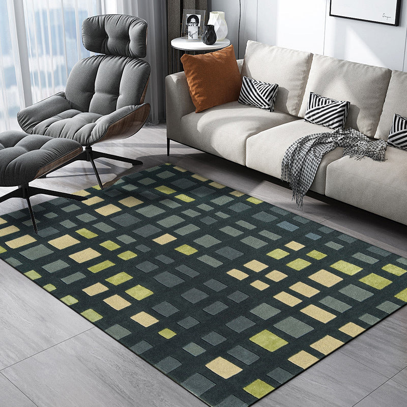 Simple novelty carpet in green checkered pattern Carpet Polyester Non-slip Stain-resistant rug for home decoration