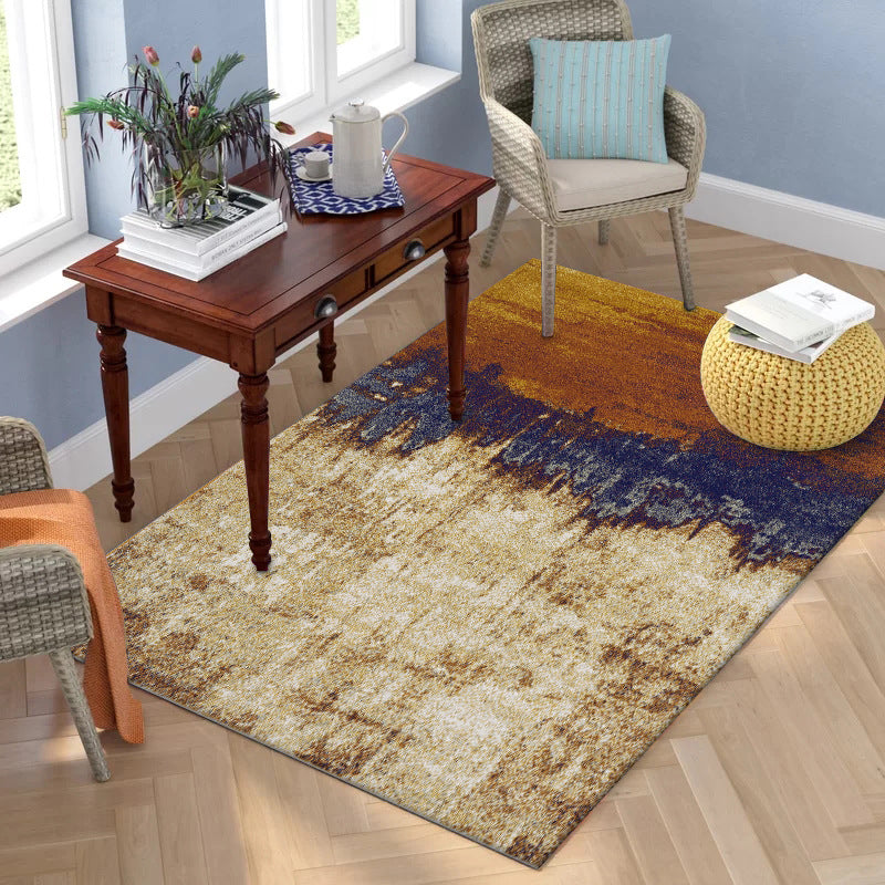 Brown industrial carpet Polyester oil painting print carpet washable non-slip backing carpet for the living room