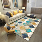 Moroccan Living Room Carpet in Ivory Diamond Pattern Carpet Polymer Non-Slip Back Stain Resistant Area Rug