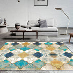 Moroccan Living Room Carpet in Ivory Diamond Pattern Carpet Polymer Non-Slip Back Stain Resistant Area Rug