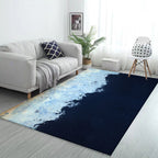 Modern living room rug in blue abstract painting color block printed rug polyester washable non-slip backing rug for the area