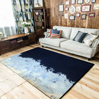 Modern living room rug in blue abstract painting color block printed rug polyester washable non-slip backing rug for the area