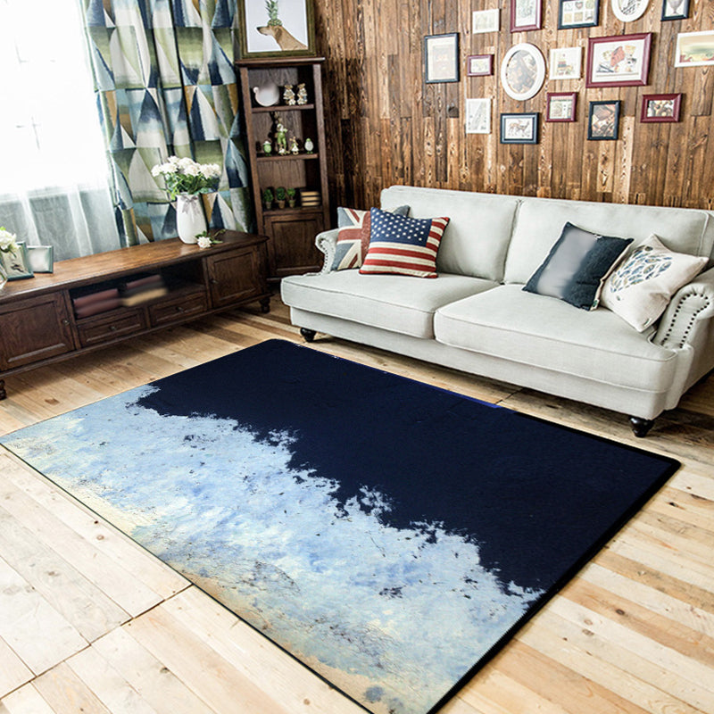 Modern living room rug in blue abstract painting color block printed rug polyester washable non-slip backing rug for the area