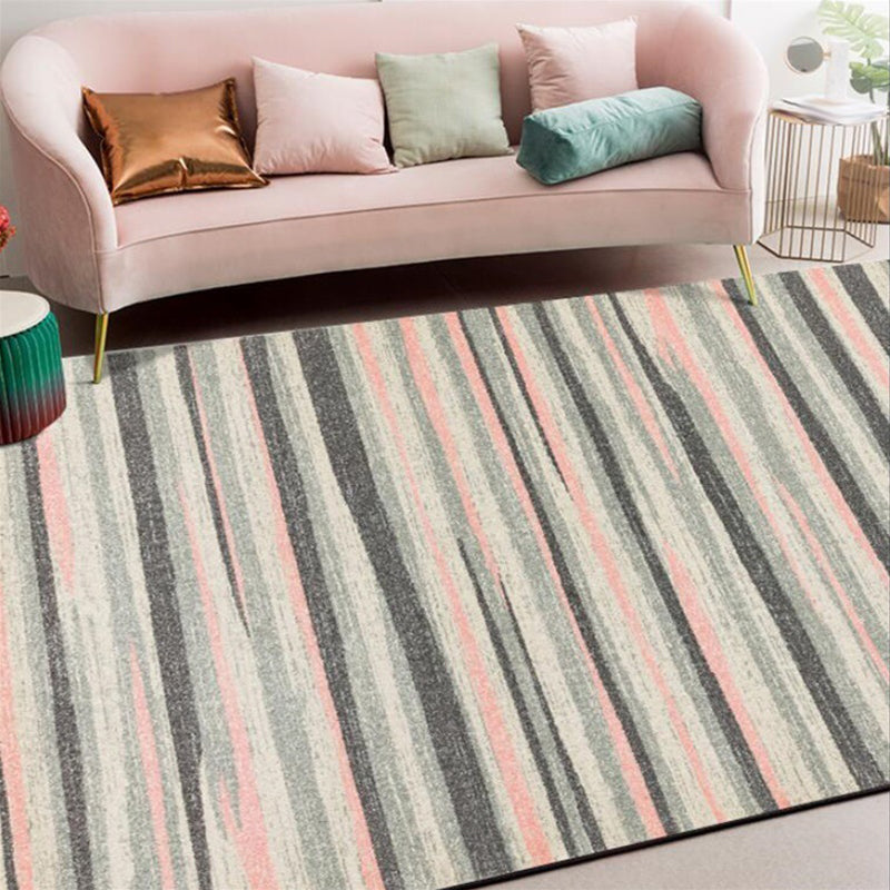Modern living room rug in gray abstract striped pattern rug polyester washable non-slip back rug for the area