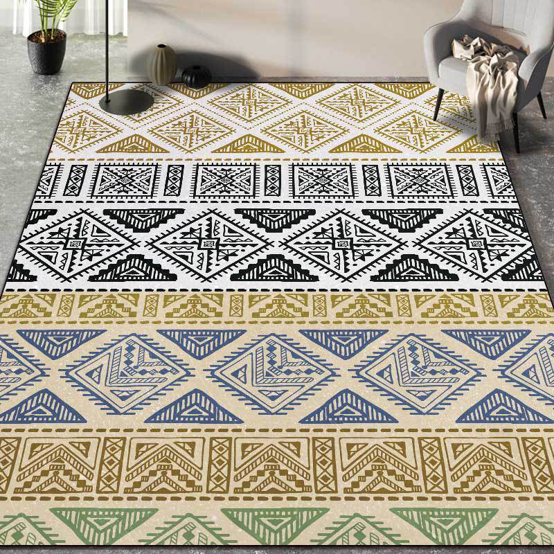 Colorful Bedroom Rug Southwestern Geometry Stripes Diamond Pattern Area Rug Polyester Machine Washable Rug