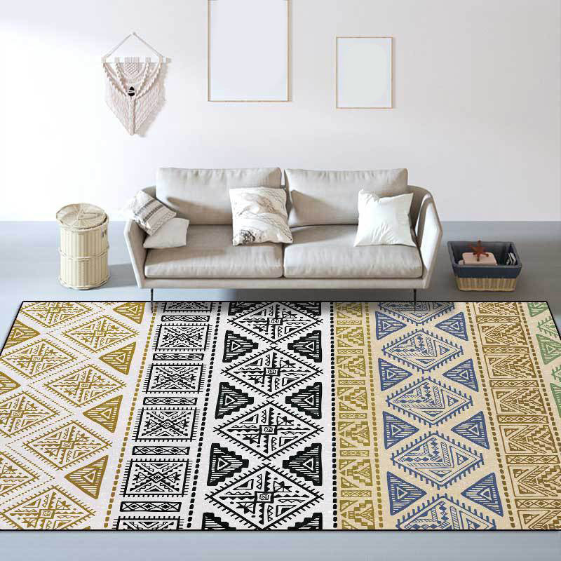 Colorful Bedroom Rug Southwestern Geometry Stripes Diamond Pattern Area Rug Polyester Machine Washable Rug