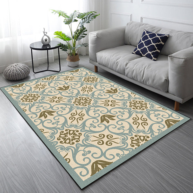 Moroccan Living Room Rug Multi-colored Pattern Printed Rug Polyester Pet-friendly Stain-resistant Area Rug