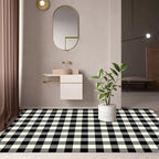 Modern living room rug in black-white small grid print rug polyester machine washable area rug
