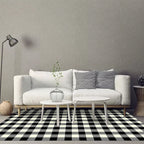Modern living room rug in black-white small grid print rug polyester machine washable area rug