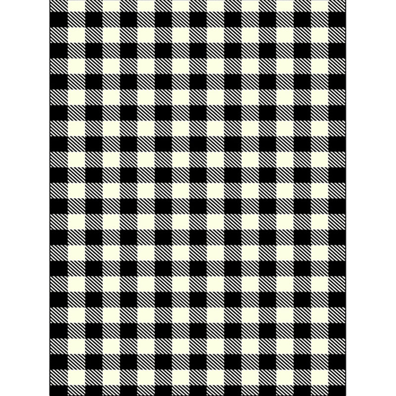 Modern living room rug in black-white small grid print rug polyester machine washable area rug