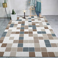 Minimalist Modern Rug in Ivory Check Pattern Rug Polyester Washable Non-Slip Rug for Home Decor