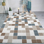Minimalist Modern Rug in Ivory Check Pattern Rug Polyester Washable Non-Slip Rug for Home Decor