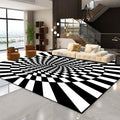 Novelty Living Room Rug in Black and White 3D Circle Stripe Pattern Rug Polyester Pet-Friendly Washable Rug