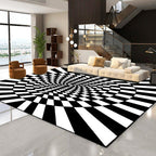 Novelty Living Room Rug in Black and White 3D Circle Stripe Pattern Rug Polyester Pet-Friendly Washable Rug