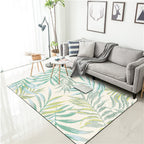 Tropical Botanical Pattern Carpet with Leaf White and Yellow Polyester Carpet Machine Washable Non-Slip Carpet for the Bedroom