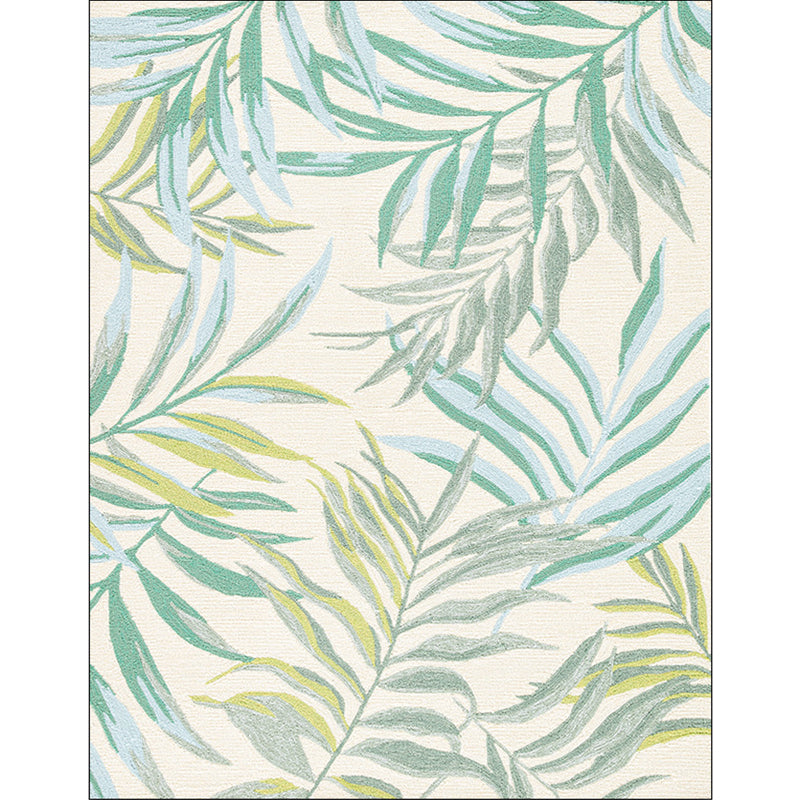 Tropical Botanical Pattern Carpet with Leaf White and Yellow Polyester Carpet Machine Washable Non-Slip Carpet for the Bedroom