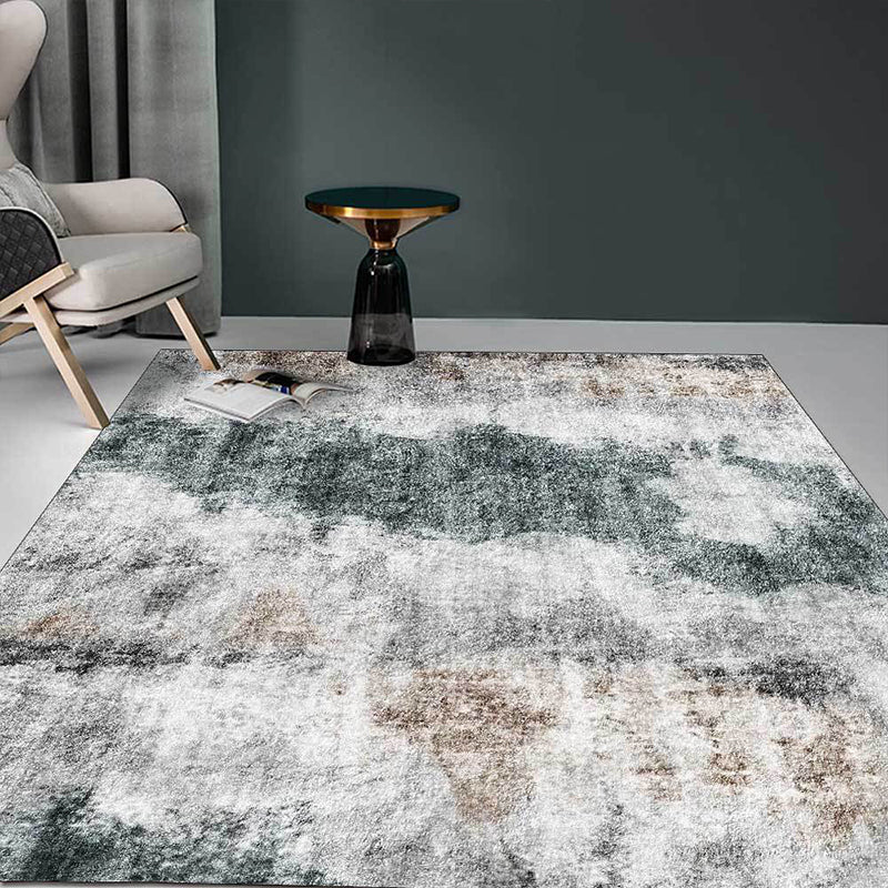 Gray Contemporary Area Rug Polyester Abstract Rug Washable Non-Slip Back Carpet for Living Room