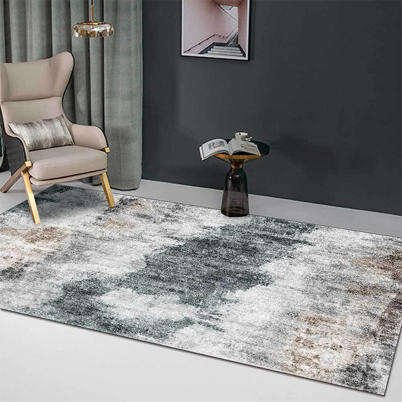 Gray Contemporary Area Rug Polyester Abstract Rug Washable Non-Slip Back Carpet for Living Room