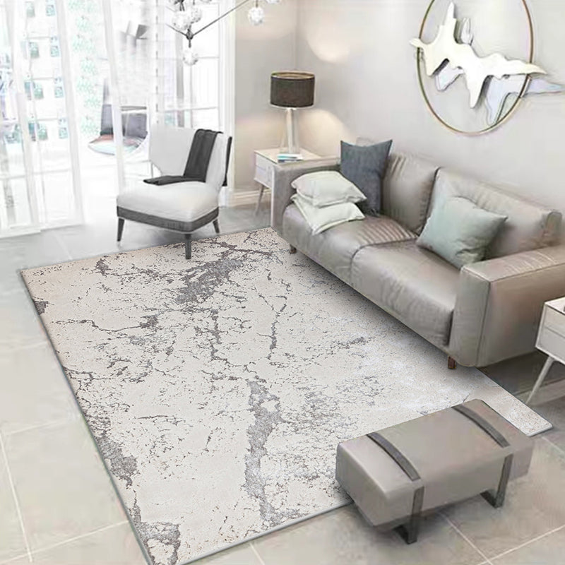 Nordic Modern Rug in Ivory Abstract Marble Pattern Rug Polyester Machine Washable Non-Slip Rug for Home Decor