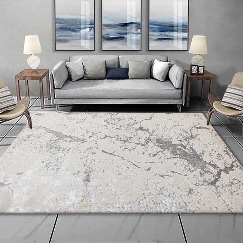 Nordic Modern Rug in Ivory Abstract Marble Pattern Rug Polyester Machine Washable Non-Slip Rug for Home Decor