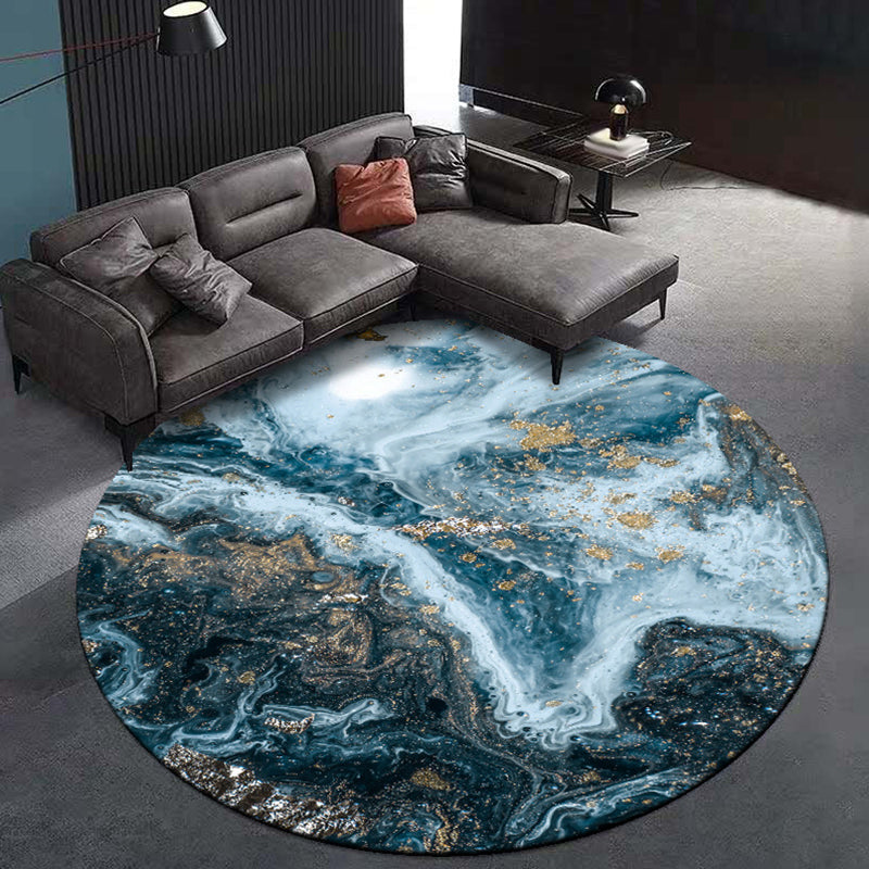 Simple modern rug in blue and black abstract marble pattern rug polyester washable rug for home decoration
