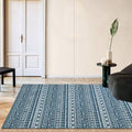 Tribal South-West Rug in Blue Stripes Triangle Greek Key Pattern Rug Polyester Non-slip Living Room Rug for Home Decor