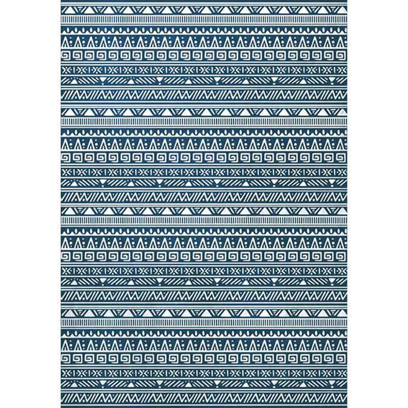 Tribal South-West Rug in Blue Stripes Triangle Greek Key Pattern Rug Polyester Non-slip Living Room Rug for Home Decor
