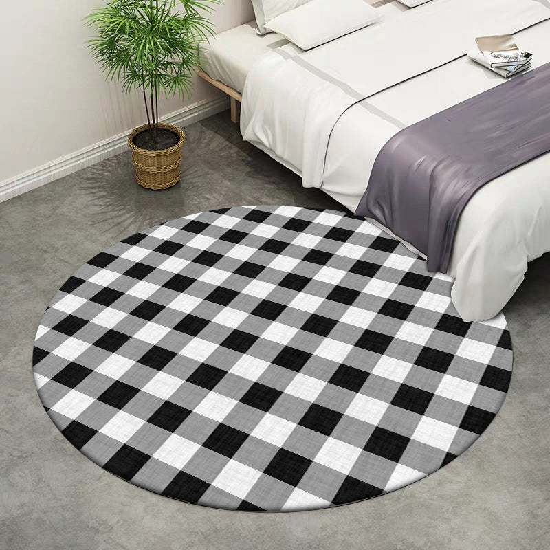 Modern Living Room Rug in Black-White Check Print Rug Polyester Washable Non-Slip Rug