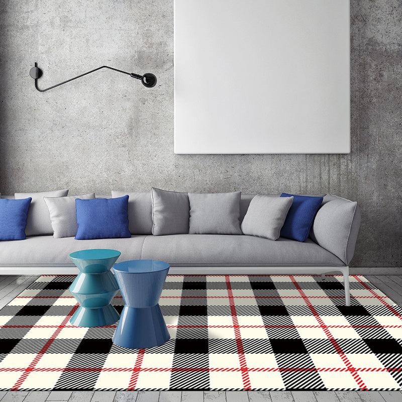 Modern living room carpet in ivory checkered print carpet polyester non-slip stain-resistant carpet for the area