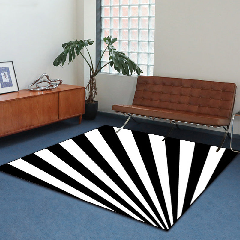 Modern Novelty Carpet in White and Black 3D Line Pattern Carpet Polyester Non-Slip Carpet for Home Decoration