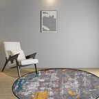 Industrial Abstract Rug Gray Polyester Rug Machine Washable Non-Slip Back Rug for Bedroom