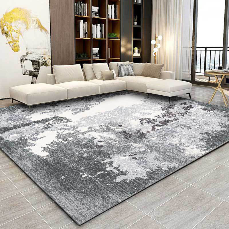 Gray and white contemporary carpet polyester abstract rug washable non-slip backing rug for the living room