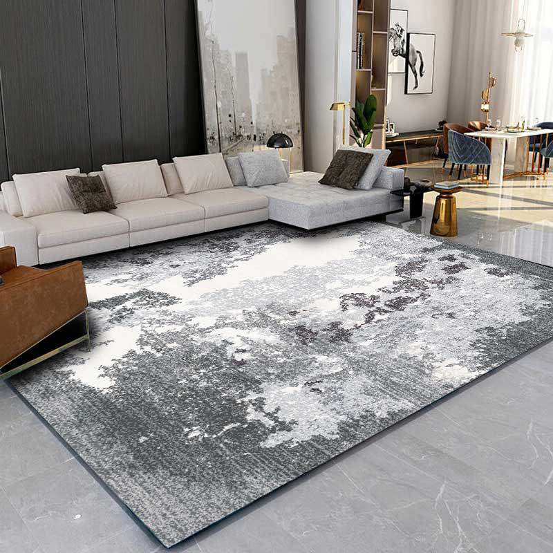 Gray and white contemporary carpet polyester abstract rug washable non-slip backing rug for the living room