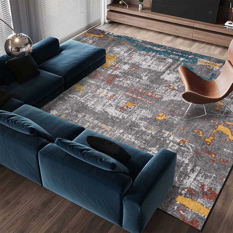 Industrial Abstract Carpet Gray Polyester Carpet Machine Washable Non-Slip Back Area Rug for Bedroom