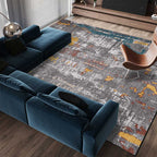 Industrial Abstract Carpet Gray Polyester Carpet Machine Washable Non-Slip Back Area Rug for Bedroom