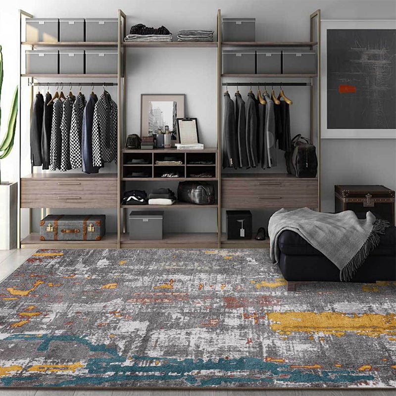 Industrial Abstract Carpet Gray Polyester Carpet Machine Washable Non-Slip Back Area Rug for Bedroom