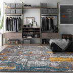 Industrial Abstract Carpet Gray Polyester Carpet Machine Washable Non-Slip Back Area Rug for Bedroom