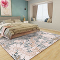 Washed white floral patterned carpet with leaf pink shabby chic carpet washable polyester non-slip backing doormat for bedroom
