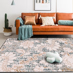 Washed white floral patterned carpet with leaf pink shabby chic carpet washable polyester non-slip backing doormat for bedroom