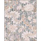 Washed white floral patterned carpet with leaf pink shabby chic carpet washable polyester non-slip backing doormat for bedroom