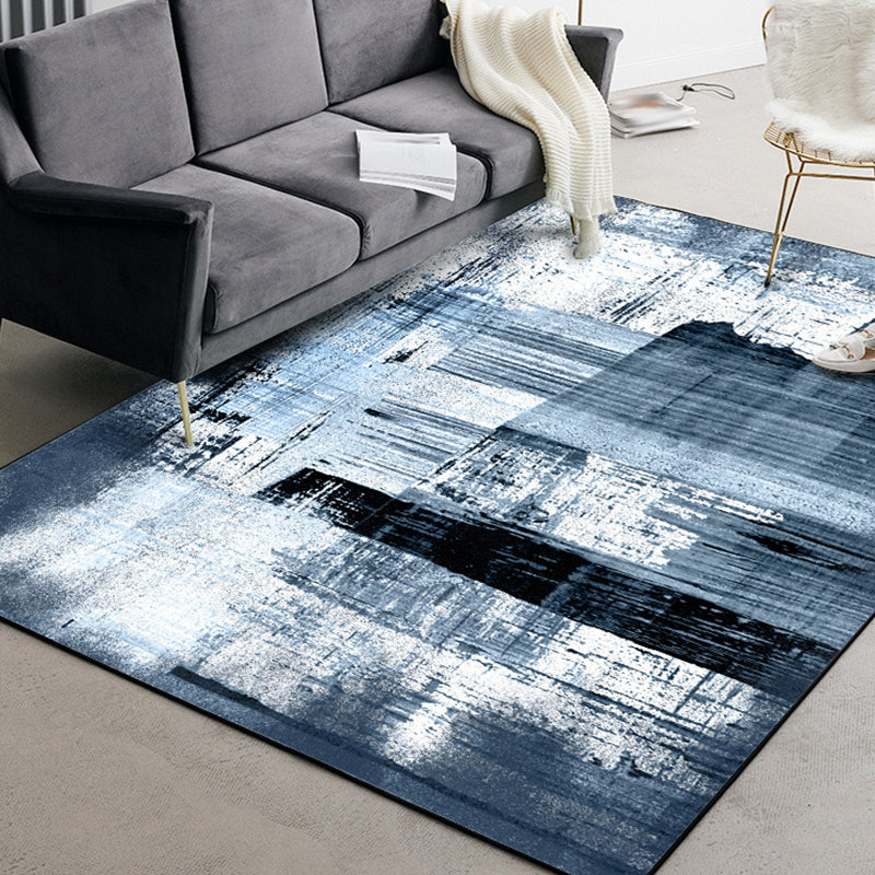 Modern living room rug in blue and white with abstract painting print rug polyester washable area rug