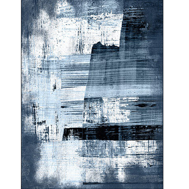 Modern living room rug in blue and white with abstract painting print rug polyester washable area rug