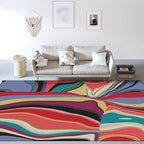 Multicolored Bedroom Rug Modern Abstract Twisted Line Pattern Area Rug Polyester Washable Non-slip Rug