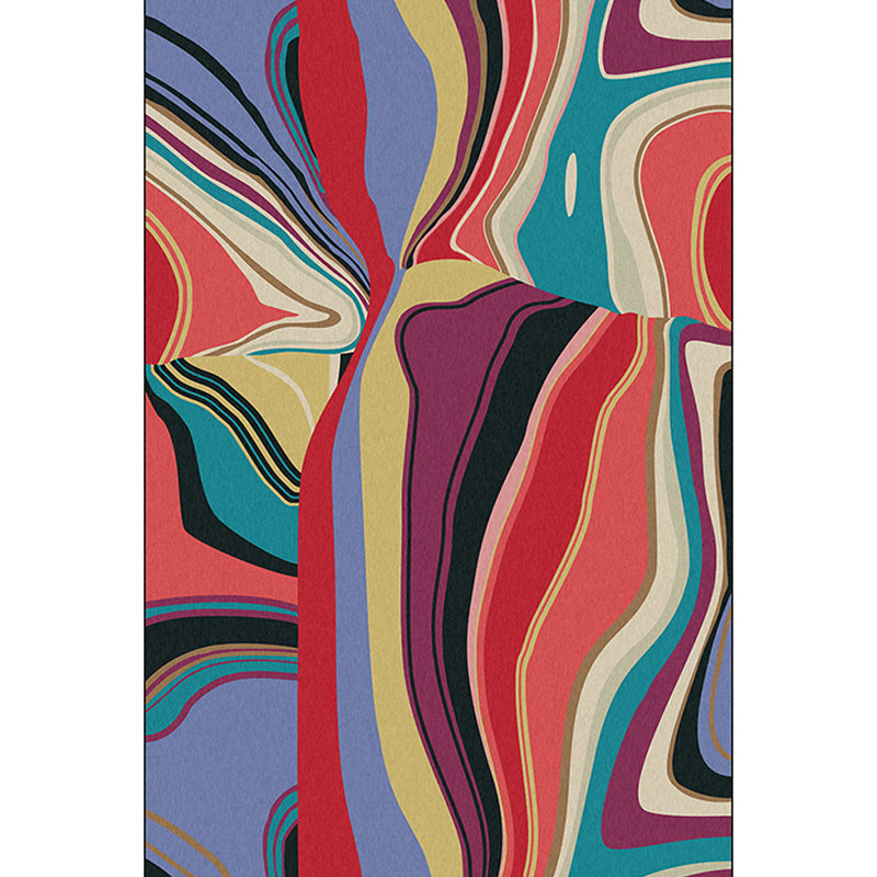 Multicolored Bedroom Rug Modern Abstract Twisted Line Pattern Area Rug Polyester Washable Non-slip Rug