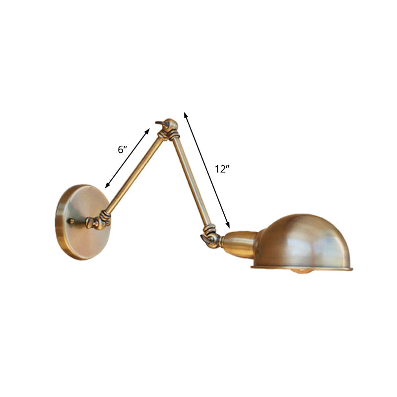 Retro Dome Wall Lamp 1 Bulb Metal Wall Lighting with Swingarm in Brass/Chrome for Bathroom