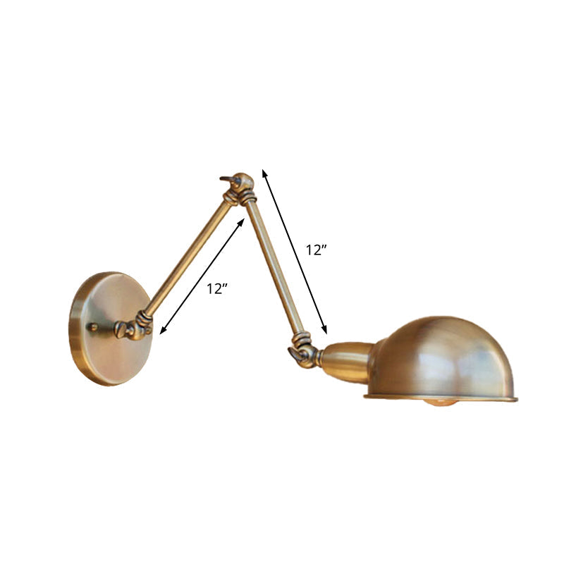 Retro Dome Wall Lamp 1 Bulb Metal Wall Lighting with Swingarm in Brass/Chrome for Bathroom