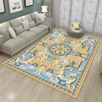 Mediterranean Moroccan Carpet in Brown Floral Pattern Carpet Polyester Non-Slip Washable Living Room Carpet for Home Decor