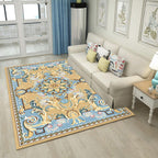Mediterranean Moroccan Carpet in Brown Floral Pattern Carpet Polyester Non-Slip Washable Living Room Carpet for Home Decor