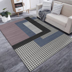 Gray and Purple Bedroom Rug Modern Color Block Small Checkered Pattern Rug Polyester Pet Friendly Rug